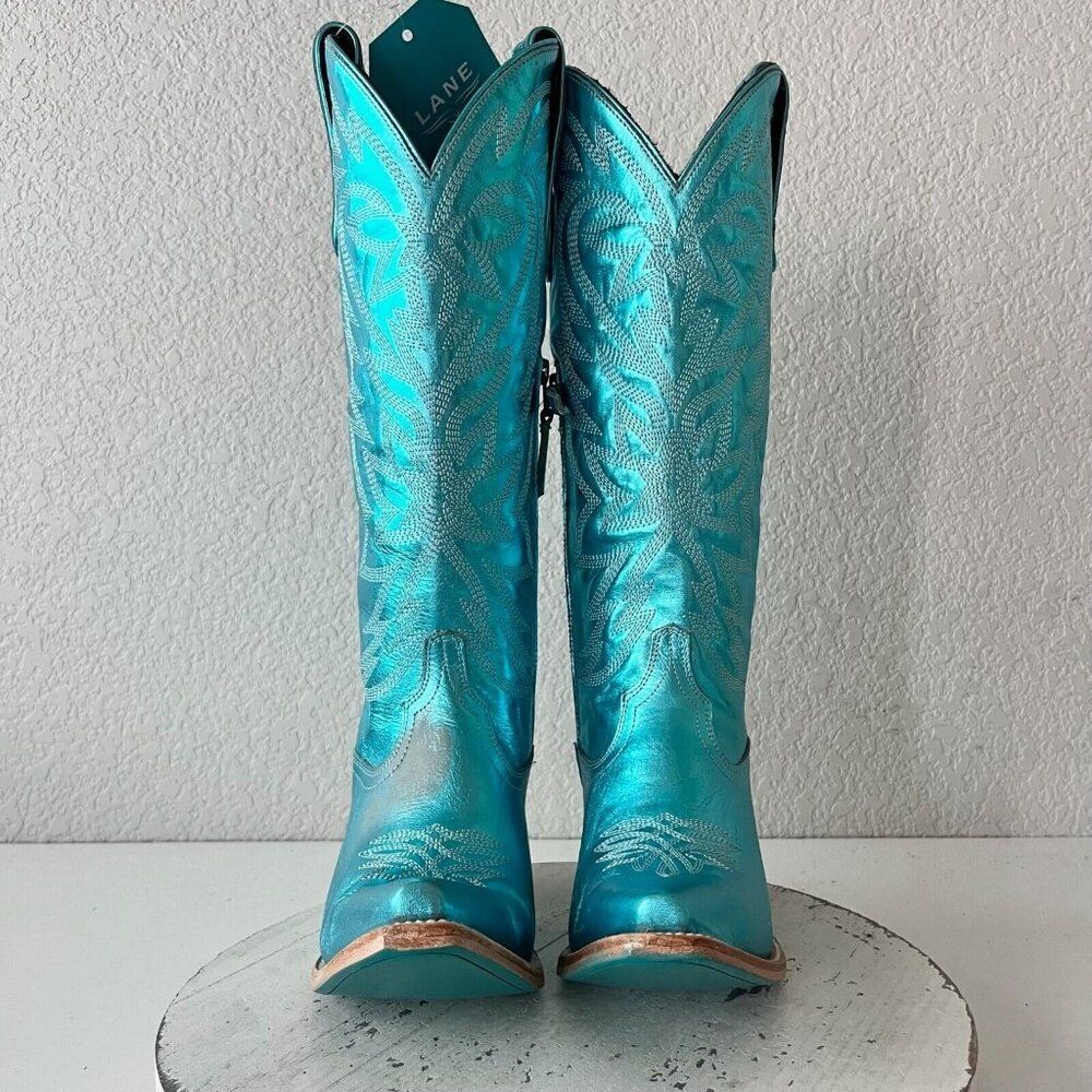 Lane SMOKESHOW Womens Cowboy Boots 7.5 Turquoise Leather Western Cowgirl Tall - Picture 6 of 13